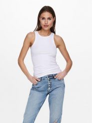ONLY Top Kenya 15234659 Biały Regular Fit. Białe topy Only, xs, bez wzorów, z bawełny, bez kołnierzyka, bez ramiączek. Za 59.99 zł.