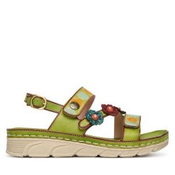 Sandały Laura Vita. Zielone sandały Laura Vita, bez wzorów, bez obcasa, na płaskiej podeszwie, bez zapięcia. Za 389.99 zł.