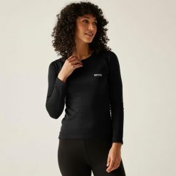 Bielizna termoaktywna damska komplet Thermal. Czarna bielizna sportowa Regatta, bez wzorów, z dzianiny. W wyprzedaży za 49.99 zł.