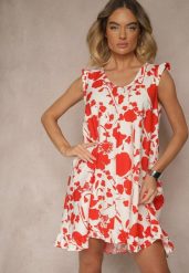 Czerwona Sukienka z Lnem o Pudełkowym Kroju Bez Rękawów z Cyrkoniami Nidellis. Czerwone sukienki Renee, na co dzień, l, bez wzorów, z jeansu, eleganckie, bez kołnierzyka, bez ramiączek, mini. Za 54.99 zł.