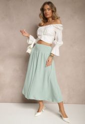 Jasnozielone Spodnie Typu Kuloty High Waist o Szerokim Kroju z Marszczeniem Araliannis. Zielone spodnie materiałowe Renee, na co dzień, l, bez wzorów, z jeansu, z podwyższonym stanem. Za 39.99 zł.