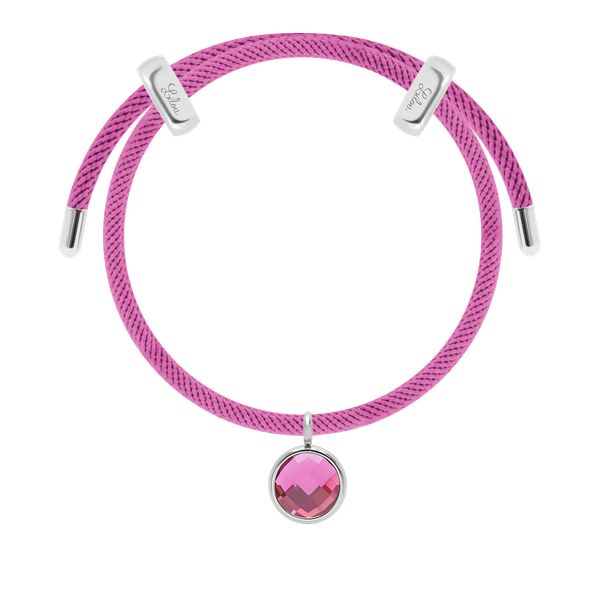 Bransoletka Liana, posrebrzana w kolorze fuksjowym z zawieszką z różowym kryształem. Czerwone bransoletki Lilou, posrebrzane. Za 248.00 zł.