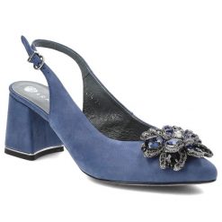 Granatowe Sandały Armodo Eleganckie Obuwie Damskie. Niebieskie sandały Armodo, z aplikacjami, eleganckie, bez obcasa, na obcasie, bez zapięcia. Za 349.00 zł.
