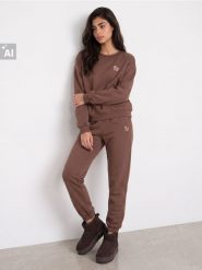 Bluza crewneck z bawełną i ozdobną aplikacją - brązowy. Brązowe bluzy Sinsay, l, z aplikacjami, z bawełny, bez kaptura. Za 39.99 zł.