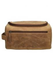 HIDE & STITCHES Skórzana kosmetyczka w kolorze jasnobrązowym - 26 x 15 x 14,5 cm rozmiar: onesize. Brązowe kufry i kosmetyczki HIDE & STITCHES, bez wzorów, z materiału, bez dodatków. Za 130.99 zł.