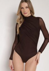 Brązowe Siateczkowe Body z Dodatkiem Wiskozy z Długim Rękawem i Stójką Lianasia. Brązowe body Born2be, l, bez wzorów, z jeansu. Za 99.99 zł.
