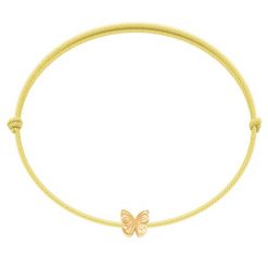 Bransoletka z pozłacanym motylem Etincelle na cienkim żółtym sznurku. Żółte bransoletki Lilou, pozłacane. Za 79.00 zł.