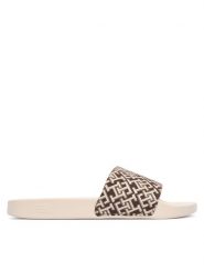 Tommy Hilfiger Klapki Monogram Pool Slide FW0FW09423 Brązowy. Brązowe klapki TOMMY HILFIGER, bez wzorów, z materiału, bez obcasa. Za 169.99 zł.