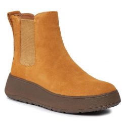 Sztyblety FitFlop. Brązowe botki FitFlop, bez wzorów, bez obcasa, na płaskiej podeszwie, bez zapięcia. Za 839.99 zł.