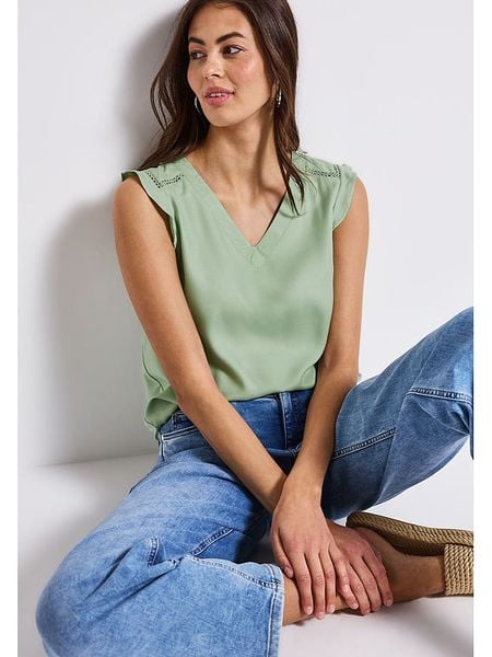 Street One Koszulka w kolorze jasnozielonym rozmiar: 38. Zielone bluzki Street One, bez wzorów, z włókna, street, bez kołnierzyka, bez ramiączek. Za 101.23 zł.