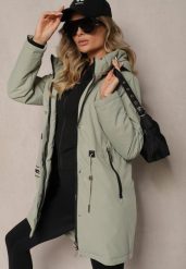Jasnozielona Kurtka w Stylu Parki na Napy ze Ściągaczami w Pasie Ardodia. Zielone kurtki Renee, l, bez wzorów, z jeansu, z kapturem. Za 279.99 zł.
