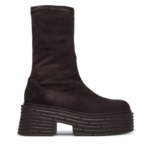 Botki AGL. Brązowe botki AGL, bez wzorów, bez obcasa, na słupku, bez zapięcia. Za 1,689.00 zł.