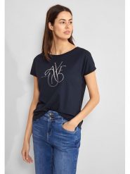 Street One Koszulka w kolorze granatowym rozmiar: 34. Niebieskie bluzki Street One, bez wzorów, z bawełny, street, bez kołnierzyka, bez ramiączek. Za 48.39 zł.