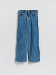 Jeansy wide leg w paski - niebieski. Niebieskie jeansy Reserved, bez wzorów. Za 139.99 zł.