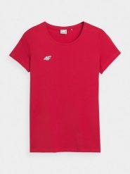 4F T-shirt slim gładki damski - czerwony XS. Czerwone t-shirty 4f, xs, bez wzorów, z bawełny, bez kołnierzyka, bez ramiączek. Za 59.99 zł.