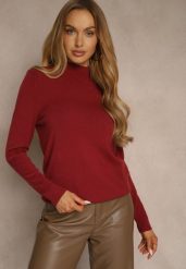 Bordowy Casualowy Sweter z Półgolfem w Minimalistycznym Stylu Seorienne. Czerwone swetry Renee, l, bez wzorów, bez ramiączek. Za 59.99 zł.