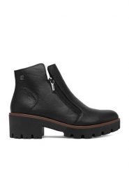 Rieker Botki CEO-79254-00 Czarny. Czarne botki Rieker, bez wzorów, ze skóry, bez obcasa, na płaskiej podeszwie, bez zapięcia. Za 429.99 zł.