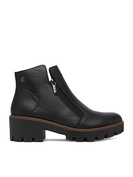 Rieker Botki CEO-79254-00 Czarny. Czarne botki Rieker, bez wzorów, ze skóry, bez obcasa, na płaskiej podeszwie, bez zapięcia. Za 429.99 zł.