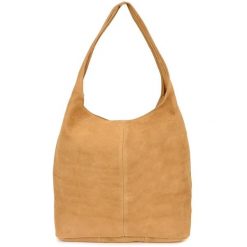 Shopperka skórzana VERA PELLE musztardowa U35. Shopper bez wzorów, ze skóry, zamszowe, bez dodatków. Za 153.99 zł.