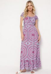 Niebiesko-Różowa Wiskozowa Sukienka o Rozkloszowanym Kroju z Wiązaniem przy Dekolcie i Gumką w Talii Wicia. Niebieskie sukienki Born2be, na co dzień, na lato, l, bez wzorów, z wiskozy, eleganckie, bez kołnierzyka, bez ramiączek, maxi, rozkloszowane. Za 69.99 zł.