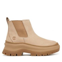 Sztyblety Timberland. Brązowe botki Timberland, bez wzorów, bez obcasa, na płaskiej podeszwie, bez zapięcia. Za 719.99 zł.