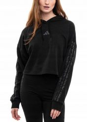 Bluza damska adidas Essentials 3 Stripes Print French Terry Hoodie. Czarne bluzy Adidas, xs, bez wzorów, z bawełny, z kapturem. Za 229.99 zł.
