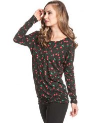 Pussy Deluxe Koszulka "Cherries" w kolorze czarno-czerwonym rozmiar: S. Czarne bluzki Pussy Deluxe, s, bez wzorów, bez kołnierzyka, bez ramiączek. Za 56.95 zł.