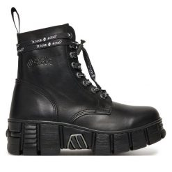 Botki NEW ROCK. Czarne botki NEW ROCK, bez wzorów, bez obcasa, na płaskiej podeszwie, bez zapięcia. Za 979.99 zł.