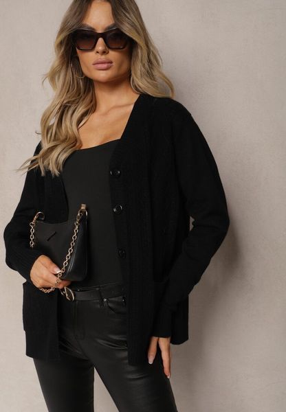 Czarny Kardigan z Dodatkiem Bawełny Ozdobiony Tłoczeniami i Kieszeniami Mavalin. Czarne kardigany Renee, l, bez wzorów, z bawełny. Za 39.99 zł.