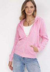 Różowa Bluza z Kapturem Zapinana na Suwak Bran. Czerwone bluzy Born2be, l, bez wzorów, z materiału, z kapturem. Za 44.99 zł.