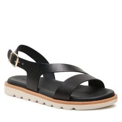Sandały Salamander. Czarne sandały Salamander, bez wzorów, bez obcasa, na płaskiej podeszwie, bez zapięcia. Za 319.99 zł.
