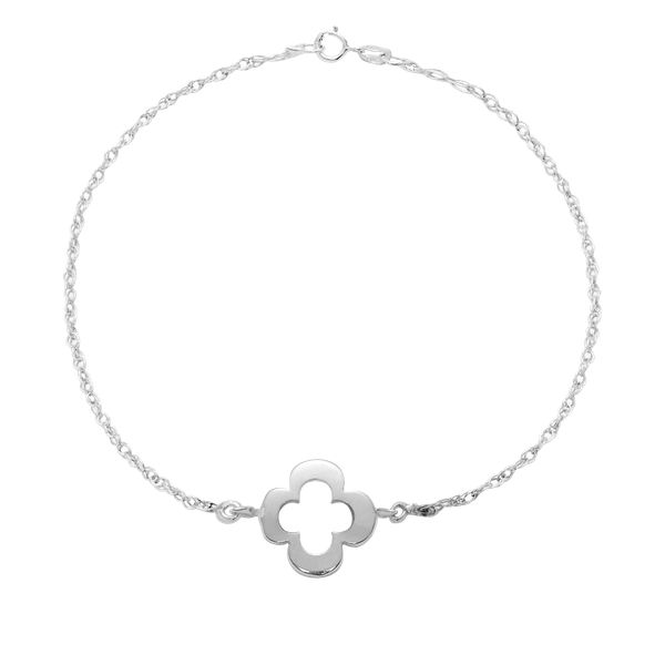 Bransoletka ze srebrną ażurową koniczyną na łańcuszku. Szare bransoletki Lilou, srebrne. Za 159.00 zł.