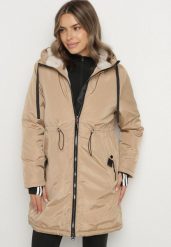 Ciemnobeżowa Klasyczna Kurtka Parka z Futrzaną Wyściółką Olenevia. Brązowe kurtki Born2be, m, z futra, klasyczne, bez kaptura. Za 189.99 zł.
