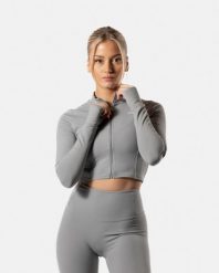 Damska krótka bluza rozpinana LuxForm na fitness i pilates – szary. Szare bluzy AESTHETIC WOLF, l, bez wzorów, z materiału, bez kaptura. Za 239.99 zł.