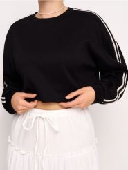 Bluza z dekoracyjnymi lampasami soft touch - czarny. Czarne bluzy Sinsay, l, bez wzorów, z dzianiny, bez kaptura. Za 49.99 zł.