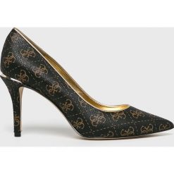 Guess Jeans - Szpilki. Brązowe szpilki Guess Jeans, z aplikacjami, z jeansu, bez obcasa, na obcasie, bez zapięcia. W wyprzedaży za 279.90 zł.