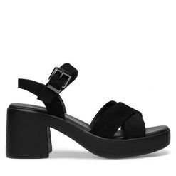 Sandały Lasocki. Czarne sandały Lasocki, bez wzorów, bez obcasa, na słupku, bez zapięcia. Za 169.99 zł.
