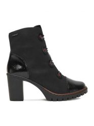Rieker Botki CEO-Y2576-00 Czarny. Czarne botki Rieker, bez wzorów, z materiału, bez obcasa, na słupku, bez zapięcia. Za 369.99 zł.