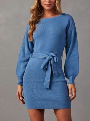 Milan Kiss Sukienka dzianinowa w kolorze niebieskim rozmiar: L. Niebieskie sukienki Milan Kiss, l, bez wzorów, z dzianiny, bez kołnierzyka, bez ramiączek, mini. Za 165.99 zł.