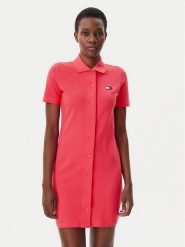 Tommy Jeans Sukienka codzienna Badge DW0DW20302 Różowy Regular Fit. Czerwone sukienki Tommy Jeans, na co dzień, m, bez wzorów, z bawełny, bez kołnierzyka, bez ramiączek, koszulowe. Za 259.99 zł.