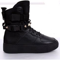 Buty sportowe czarne Y-025 Black. Czarne trampki ButyModne, bez wzorów, z materiału, za kostkę, bez zapięcia. Za 66.78 zł.