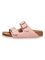 Birkenstock Skórzane klapki "Arizona" w kolorze jasnoróżowym rozmiar: 40. Różowe klapki Birkenstock, bez wzorów, z otwartym noskiem, bez obcasa. Za 295.45 zł.