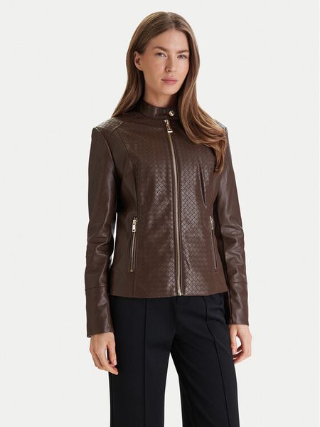 Guess Kurtka z imitacji skóry W6RL52 WL850 Brązowy Regular Fit. Brązowe kurtki Guess, xxl, z aplikacjami, ze skóry, bez kaptura. Za 499.99 zł.