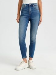 Jeansy skinny high waist - turkusowy. Niebieskie jeansy Sinsay, l, bez wzorów, z podwyższonym stanem. Za 79.99 zł.