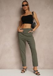 Ciemnozielone Spodnie z Wiskozą High Waist i Ozdobnymi Napami Redaira. Zielone spodnie materiałowe Renee, na co dzień, l, z aplikacjami, z jeansu, z podwyższonym stanem. Za 59.99 zł.