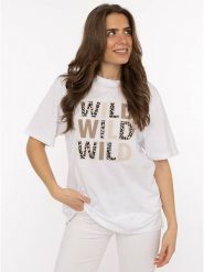 Zwillingsherz Koszulka "Wild Wild Wild" w kolorze białym rozmiar: M. Białe bluzki Zwillingsherz, m, bez wzorów, z bawełny, bez kołnierzyka, bez ramiączek. Za 82.99 zł.