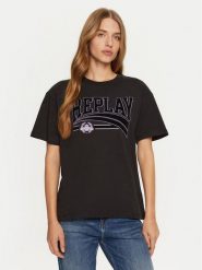 REPLAY T-Shirt W3089E.000.23608P Czarny Regular Fit. Czarne t-shirty Replay, xs, bez wzorów, z bawełny, bez kołnierzyka, bez ramiączek. Za 129.99 zł.