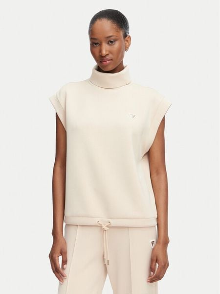 Guess Bluza V6YQ18 K4318 Beżowy Regular Fit. Brązowe bluzy Guess, xl, z aplikacjami, z syntetyku, bez kaptura. Za 264.99 zł.