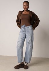 Niebieskie Bawełniane Jeansy o Asymetrycznym Kroju Typu Balloon z Dziurami Nediara. Niebieskie jeansy Born2be, l, bez wzorów. Za 109.99 zł.