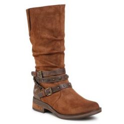 Mustang 1293-520 Brązowy. Brązowe kozaki Mustang, ze skóry ekologicznej, bez obcasa, bez zapięcia. Za 349.99 zł.